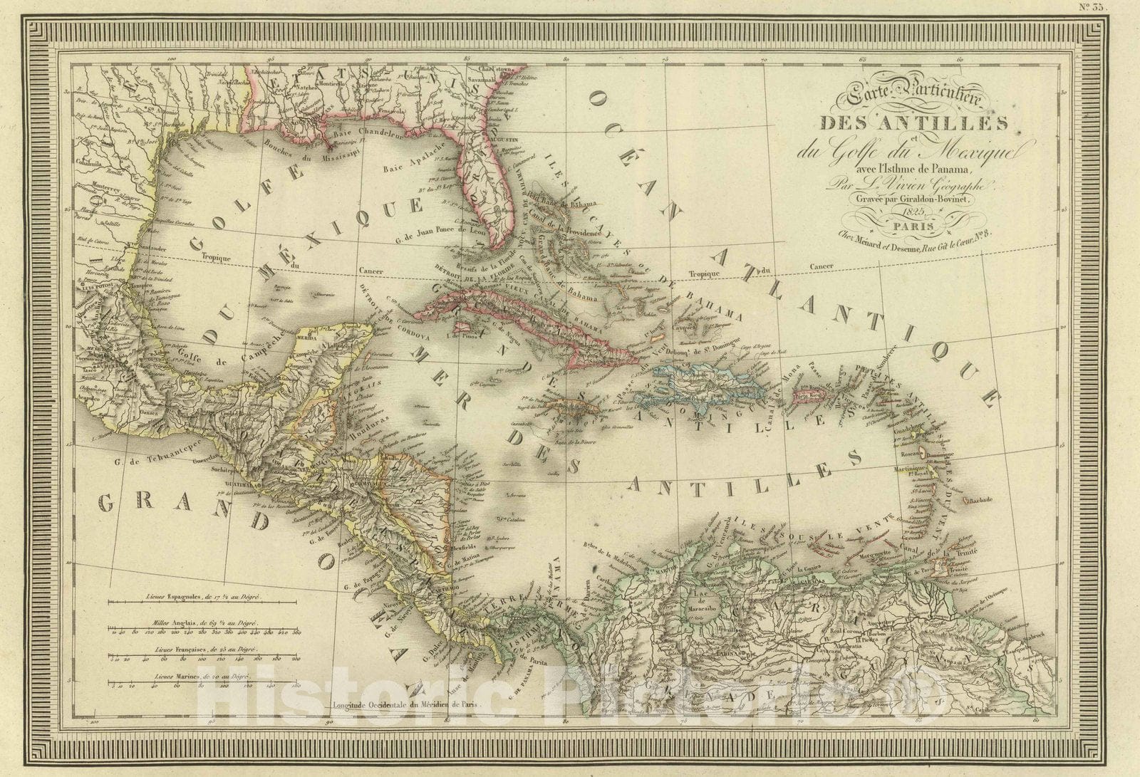 Historic Map : Cuba; Trinidad, Caribbean, West Indies 1825 Carte Particuliere des Antilles du Golfe du Mexique avec l'Isthme de Panama. , Vintage Wall Art