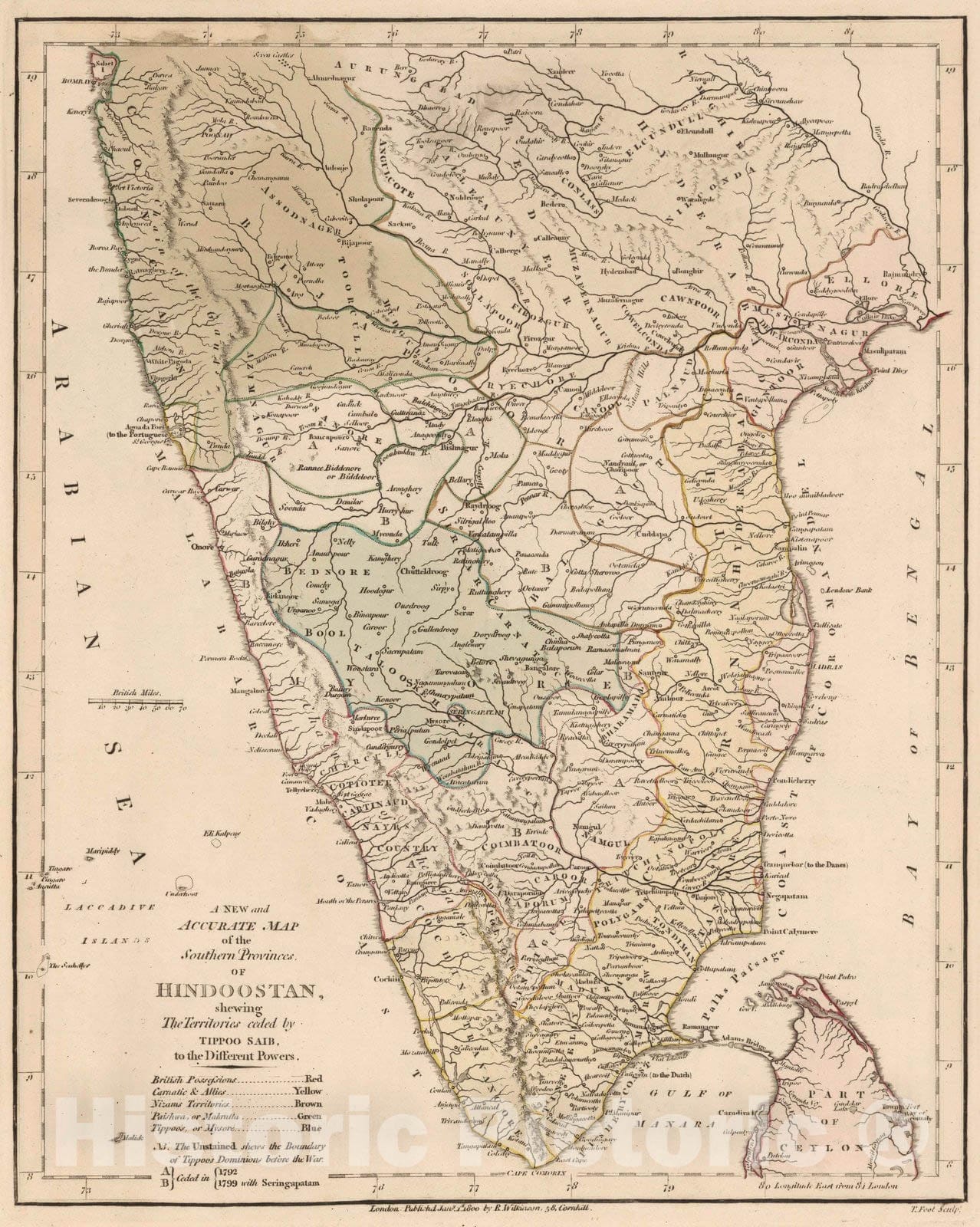 Historic Map : 1800 A New and Accurate Map of the Southern Province of Hindoostan. v1 - Vintage Wall Art