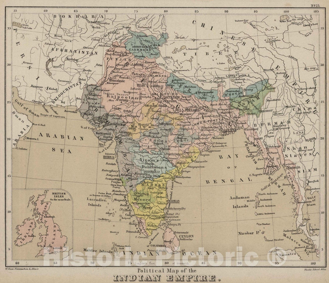 Historic Map : 1880 Political Map of the Indian Empire. - Vintage Wall Art