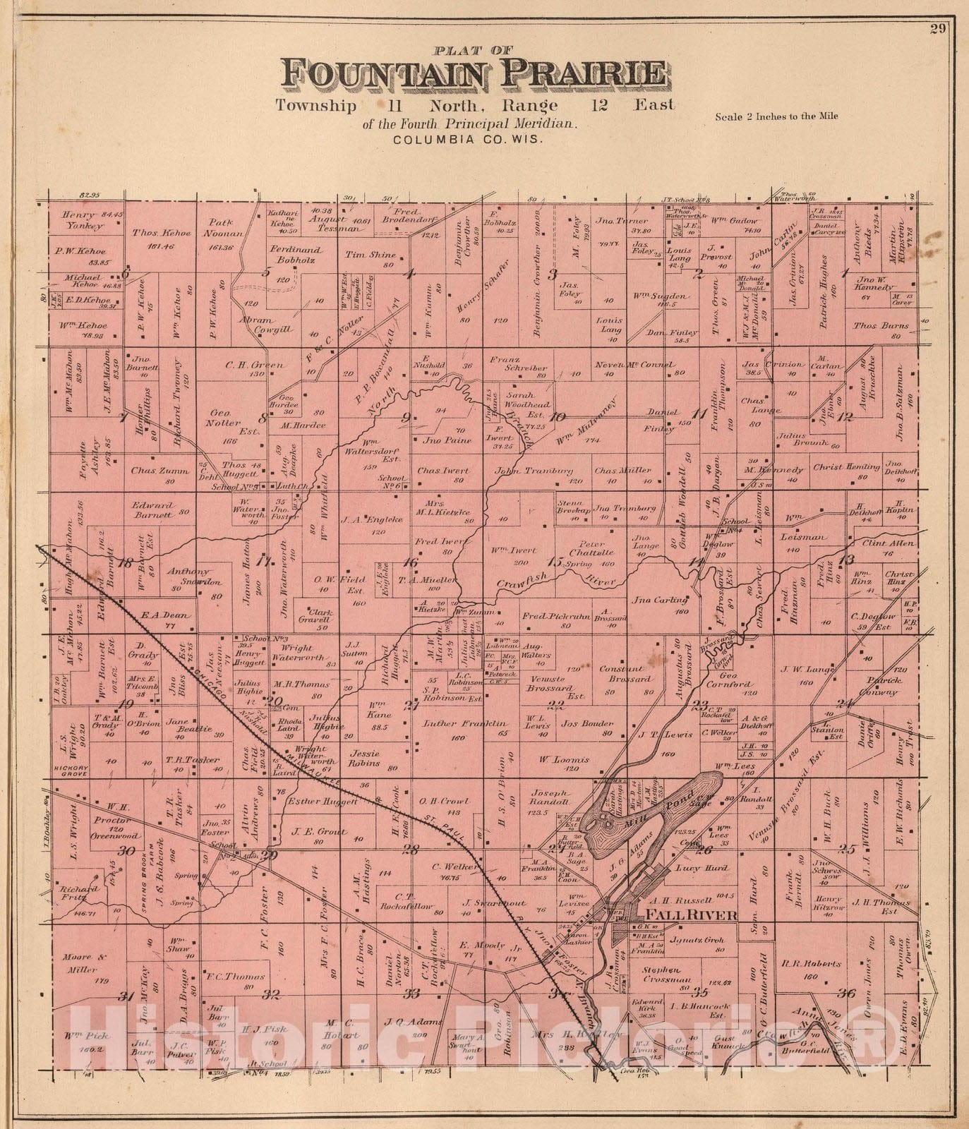 Historic Map : 1890 Fountain Prairie Township, Columbia County, Wisconsin. - Vintage Wall Art