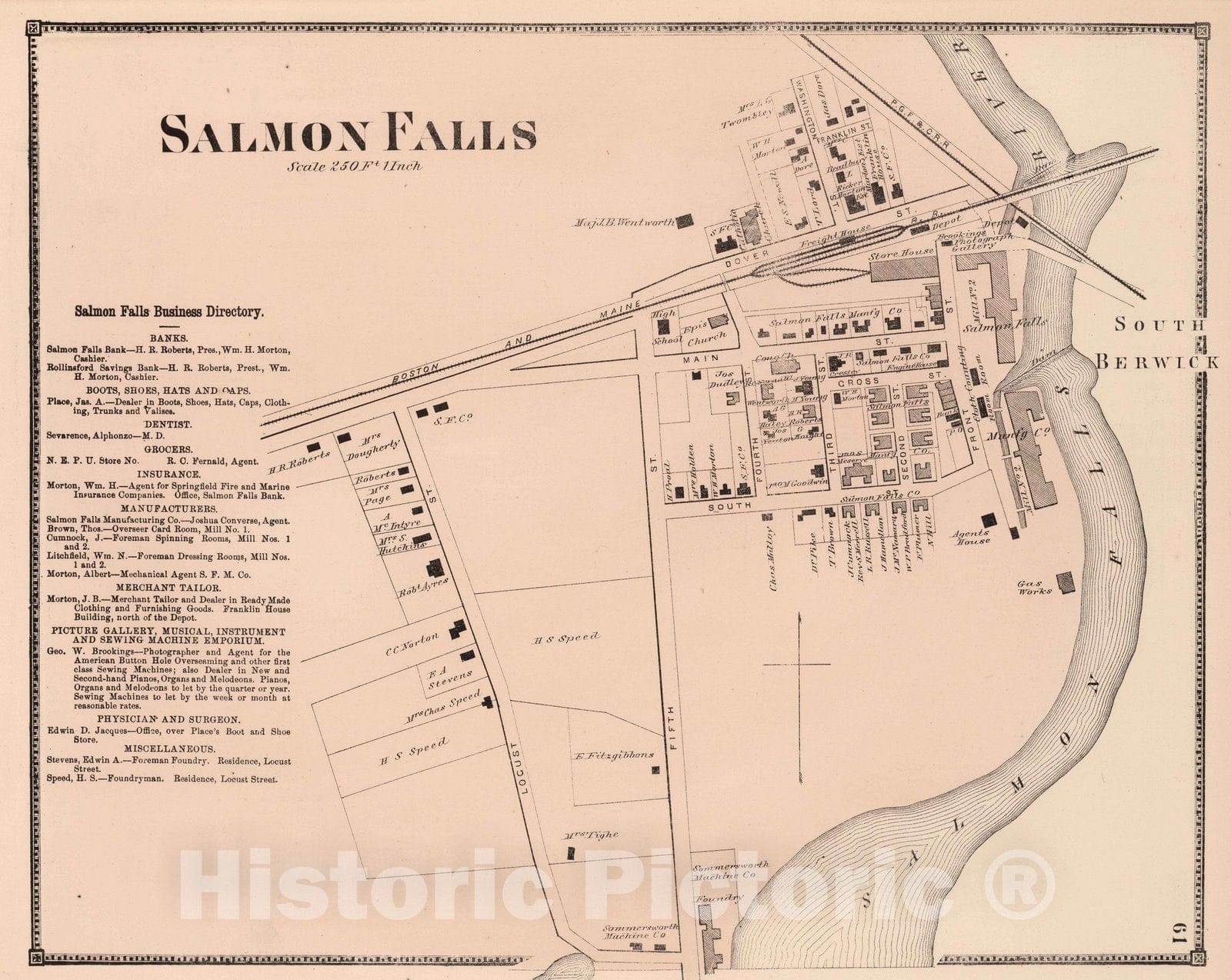 Historic Map : 1871 Salmon Falls, New Hampshire. - Vintage Wall Art