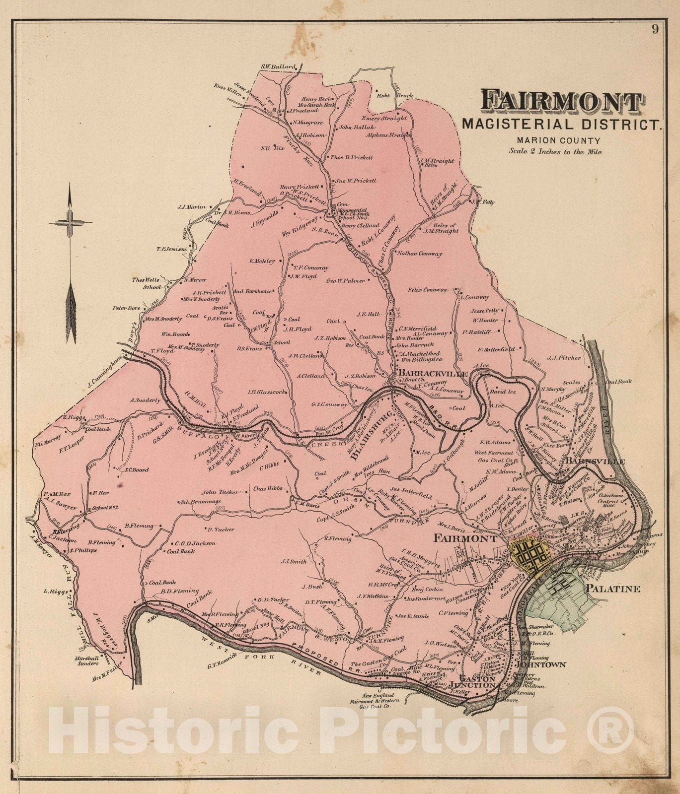 Historic Map : 1886 Fairmont Magisterial District, Marion County, West Virginia. - Vintage Wall Art