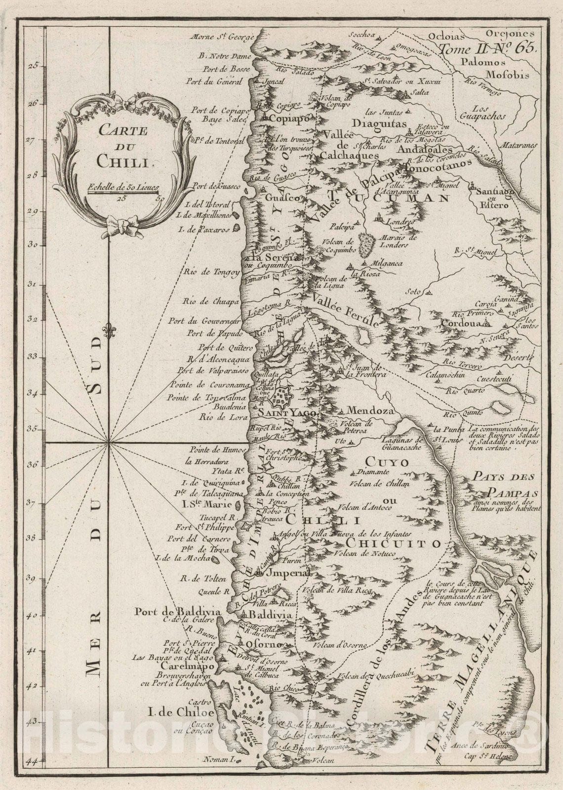 Historic Map : Chile, 1764 Carte du Chili. , Vintage Wall Art