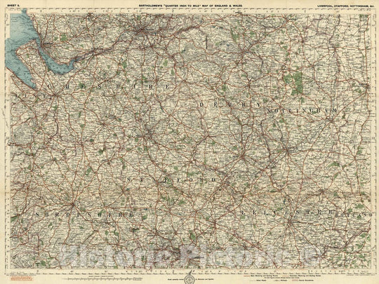Historic Map : National Atlas - 1921 Sheet 5. Liverpool, Stafford, Nottingham, c. - Vintage Wall Art