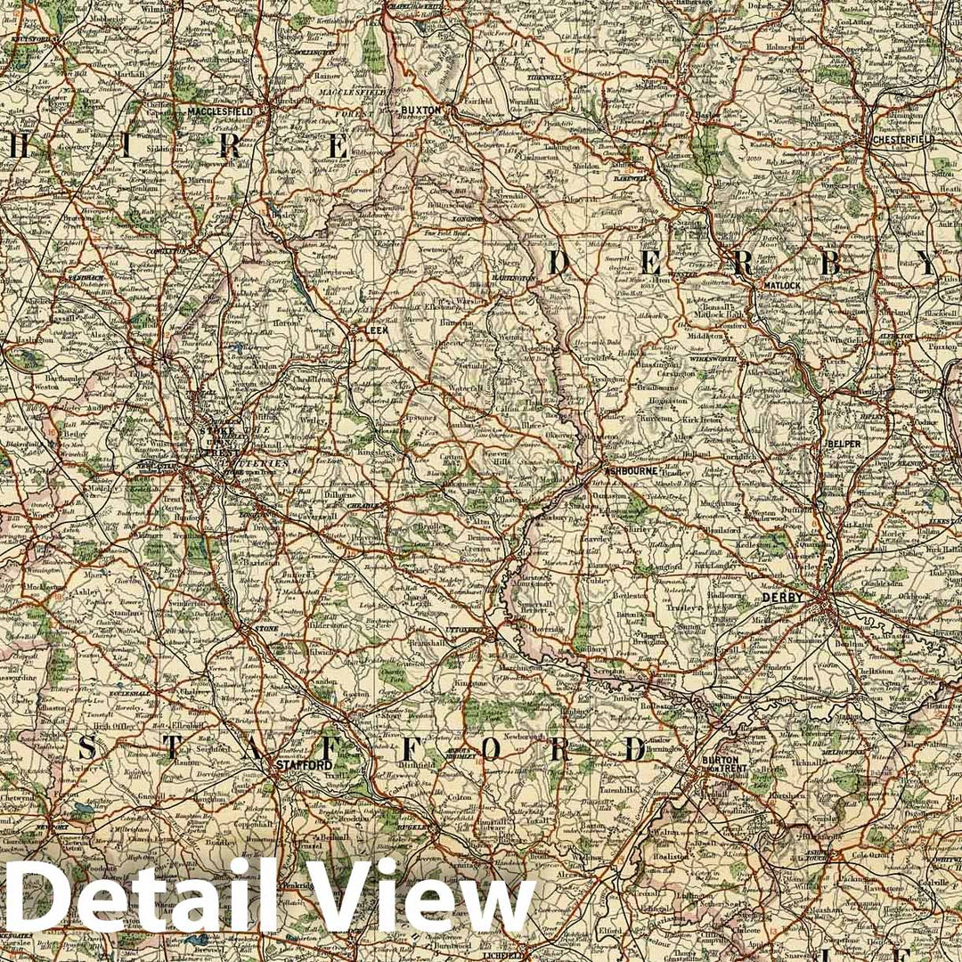 Historic Map : National Atlas - 1921 Sheet 5. Liverpool, Stafford, Nottingham, c. - Vintage Wall Art