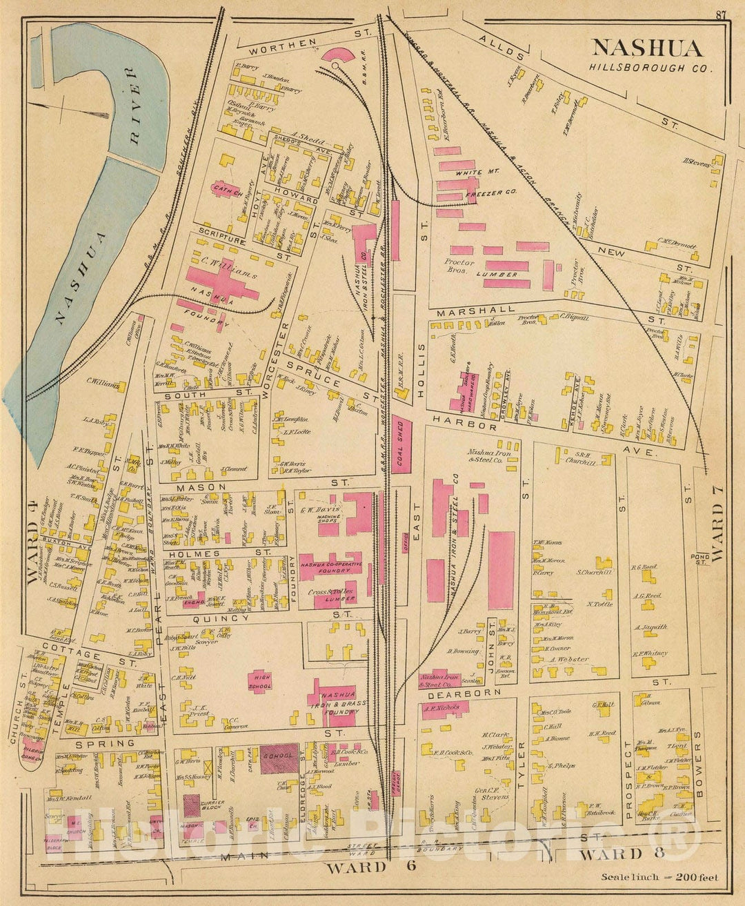 Historic Map : 1892 Nashua, Ward 6-8. v2 - Vintage Wall Art