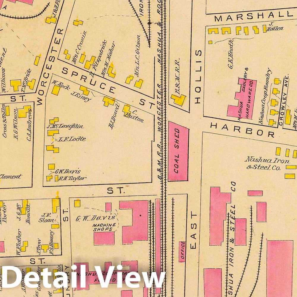 Historic Map : 1892 Nashua, Ward 6-8. v2 - Vintage Wall Art