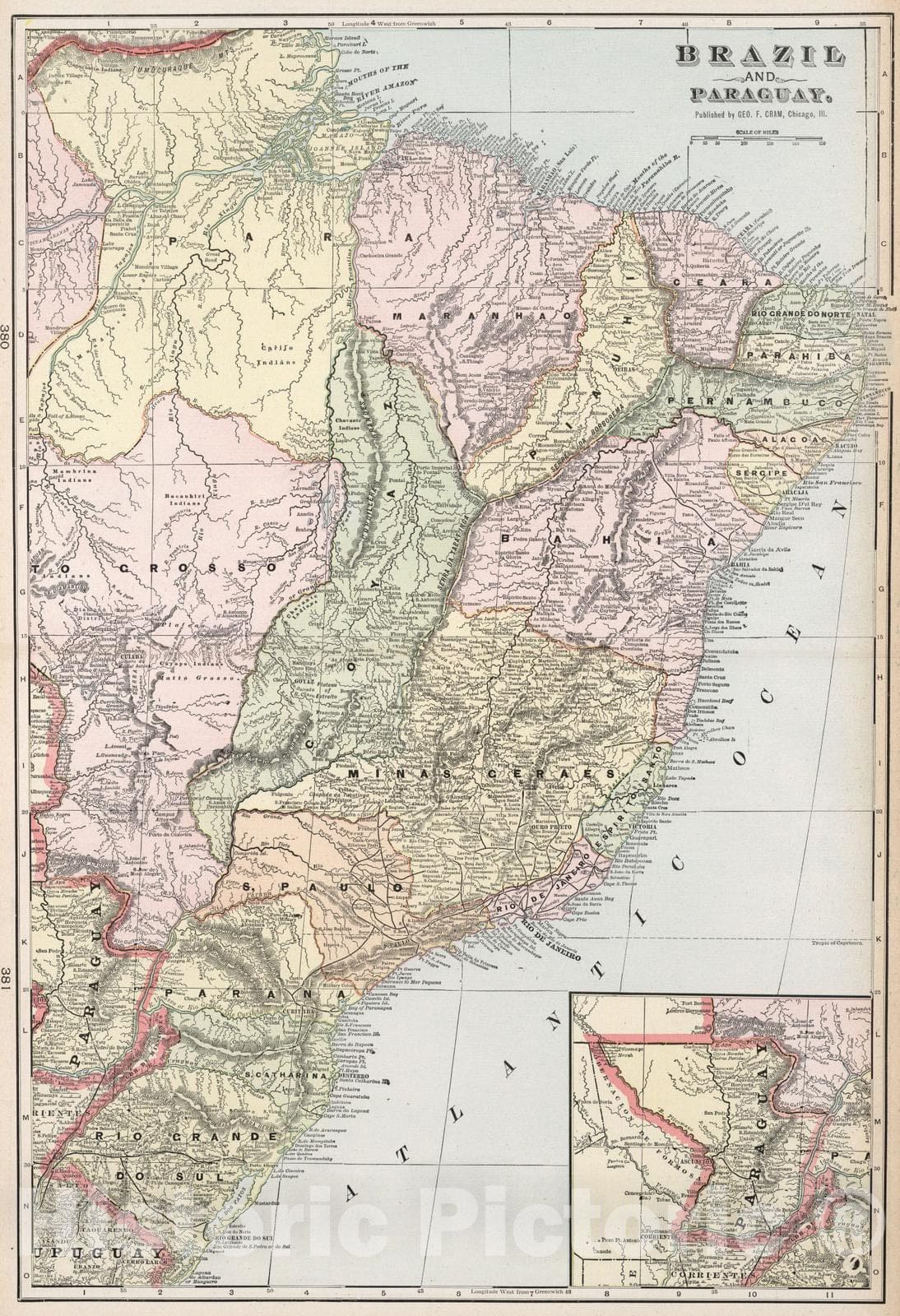 Historic Map : 1901 Brazil and Paraguay - Vintage Wall Art