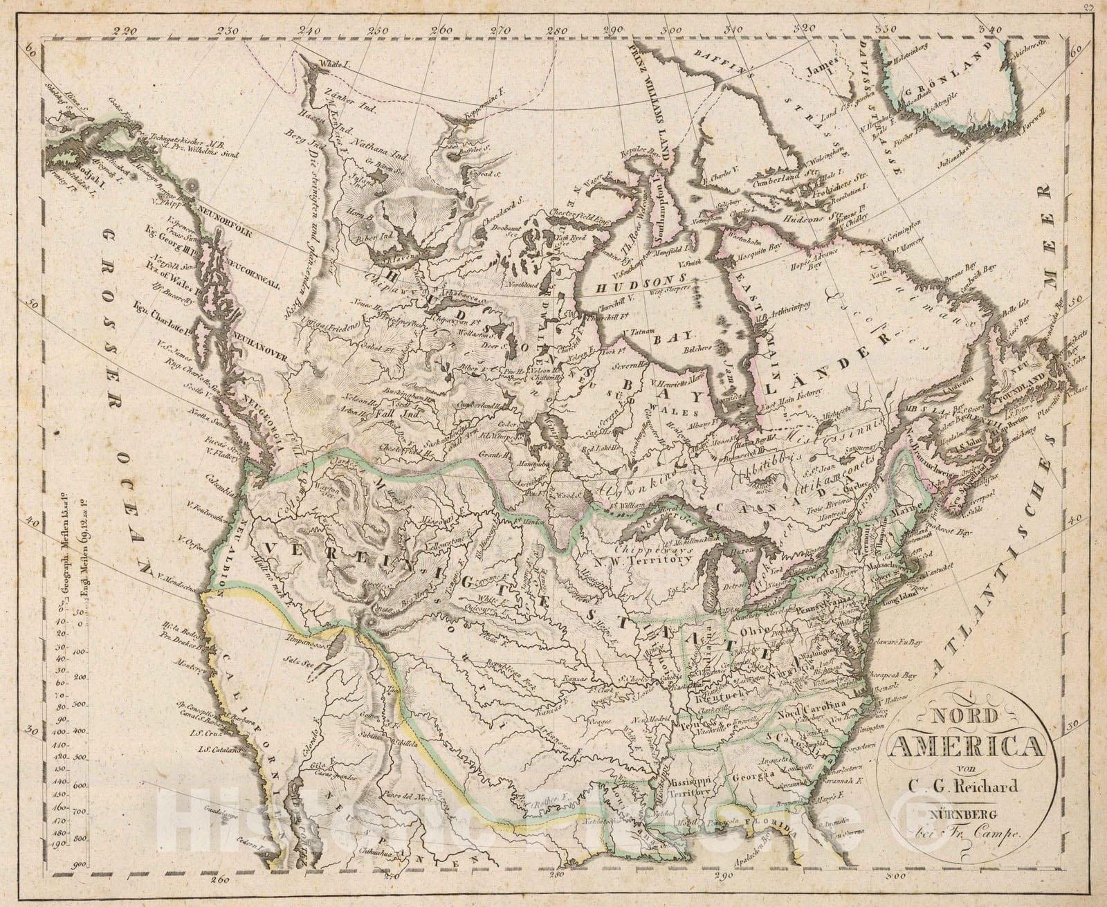 Historic Map : 1822 Nord America. - Vintage Wall Art