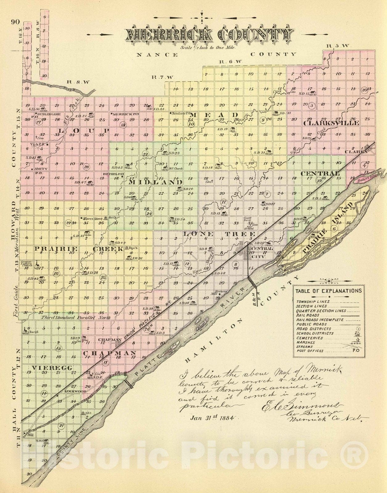 Historic Map : 1885 Merrick County. - Vintage Wall Art