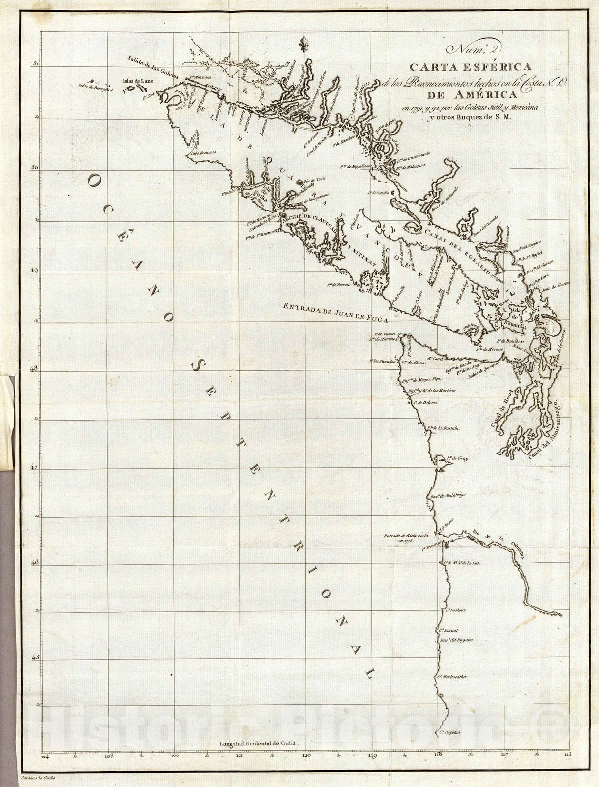 Historic Map : British Columbia, Vancouver Island 1802 Carta Esferica de los Reconocimientos Hechos en la Costa N.O. v1 , Vintage Wall Art