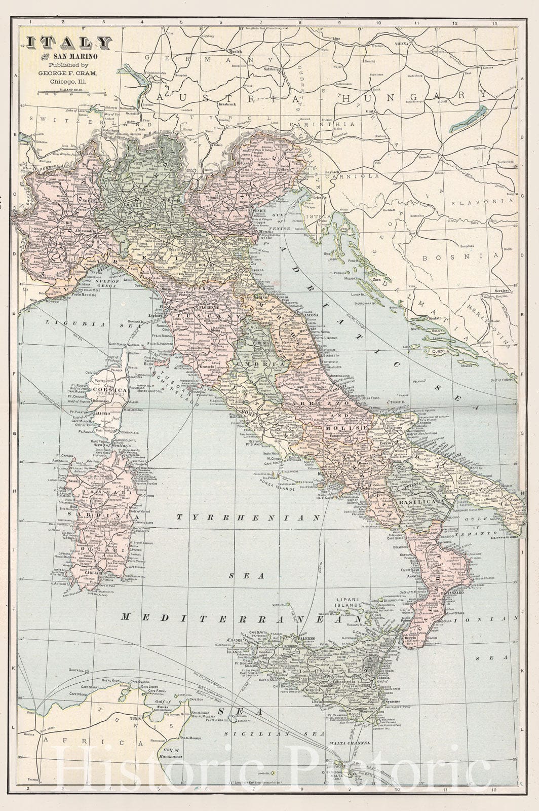 Historic Map : 1901 Italy and San Marino - Vintage Wall Art