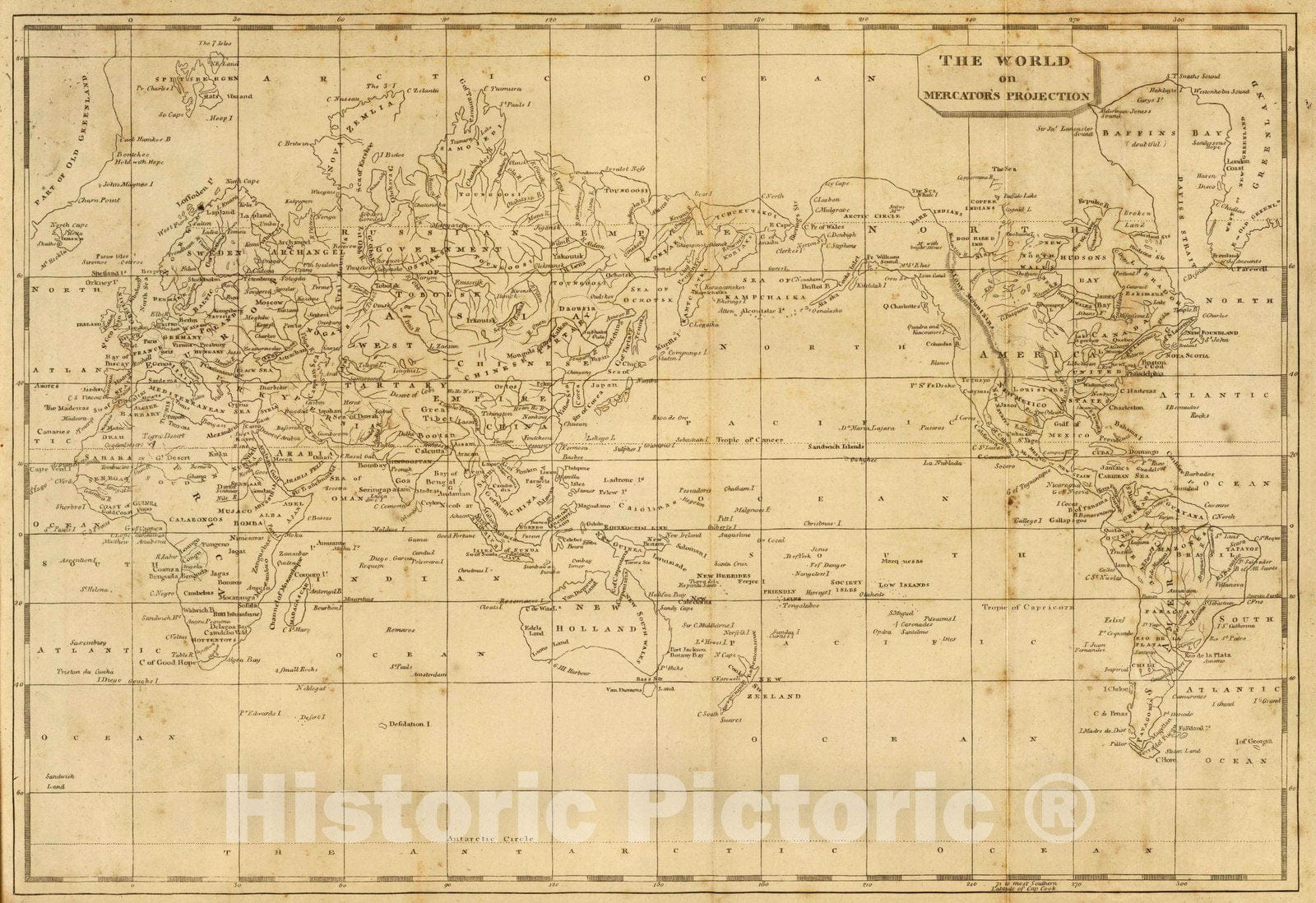 Historic Map : 1812 World Mercator's projection. - Vintage Wall Art