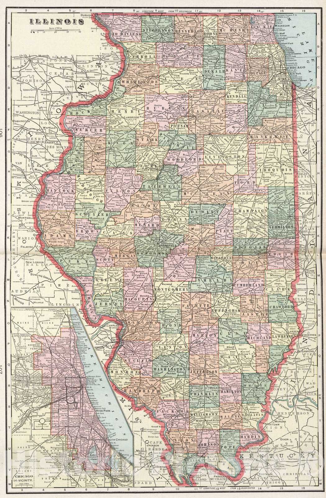 Historic Map : 1901 Illinois - Vintage Wall Art