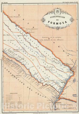 Historic Map : Argentina, Formosa (Argentina : Province) 1888 Gobernacion de Formosa. , Vintage Wall Art