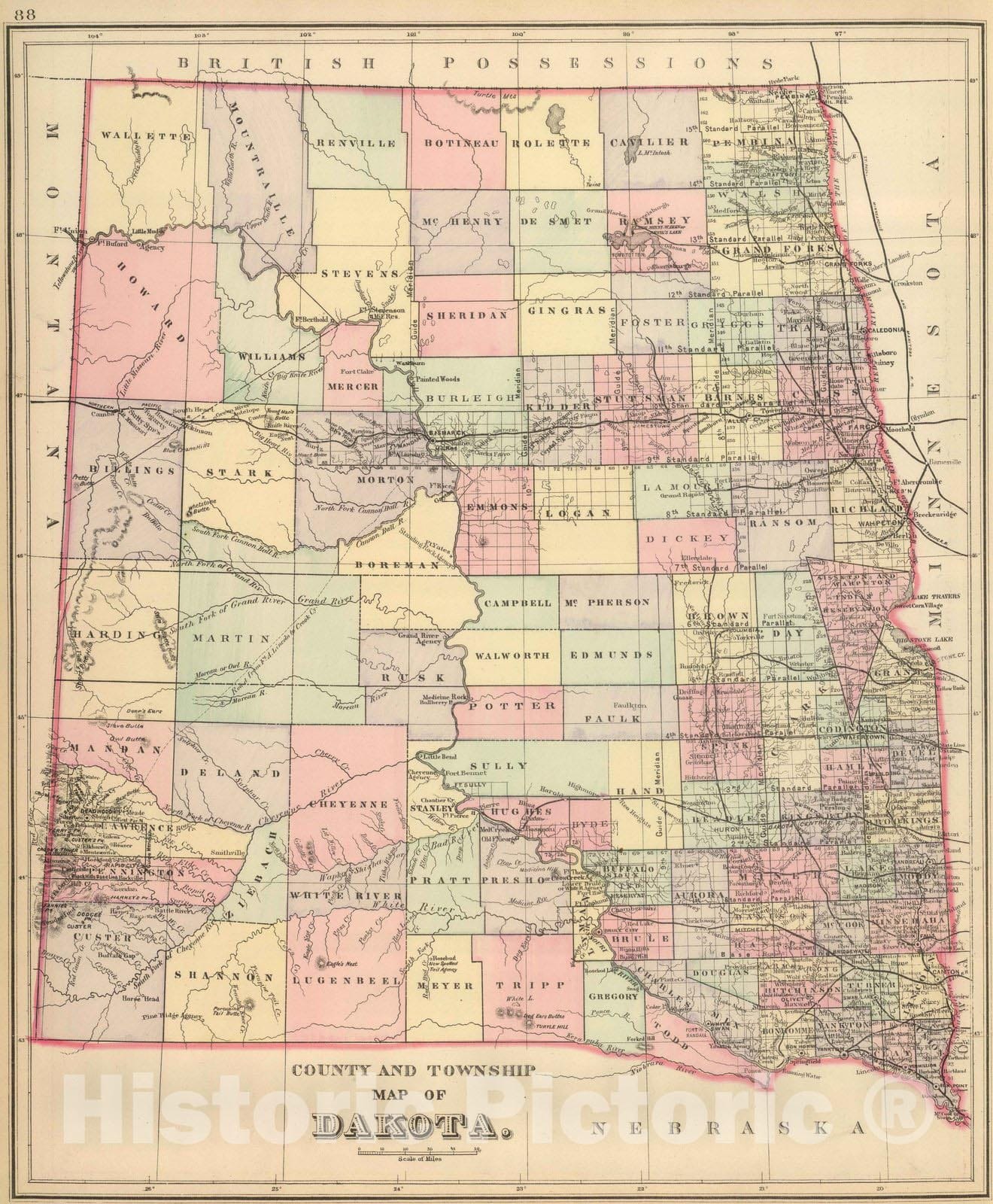 Historic Map : 1886 Dakota. v1 - Vintage Wall Art