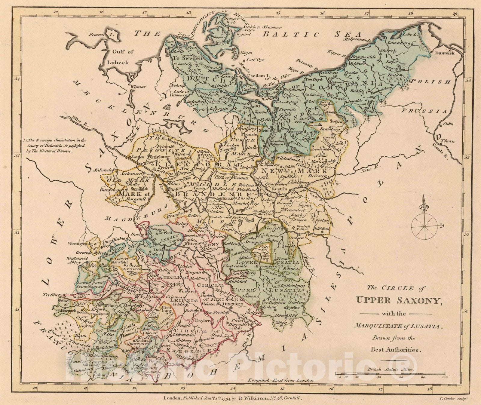 Historic Map : 1794 Upper Saxony with the Marquistate of Lusatia. v1 - Vintage Wall Art
