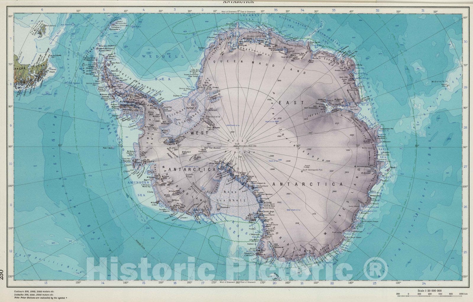 Historic Map : 1967 250. Antarctica. The World Atlas. - Vintage Wall Art
