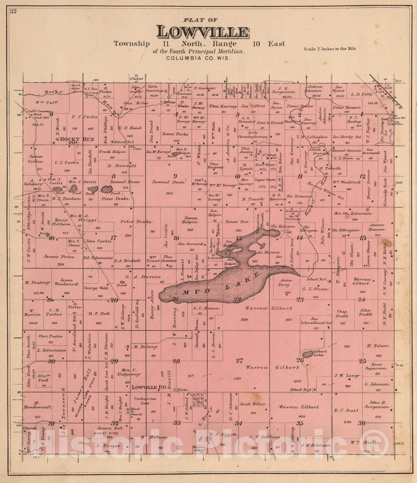 Historic Map : 1890 Lowville Township, Columbia County, Wisconsin. - Vintage Wall Art