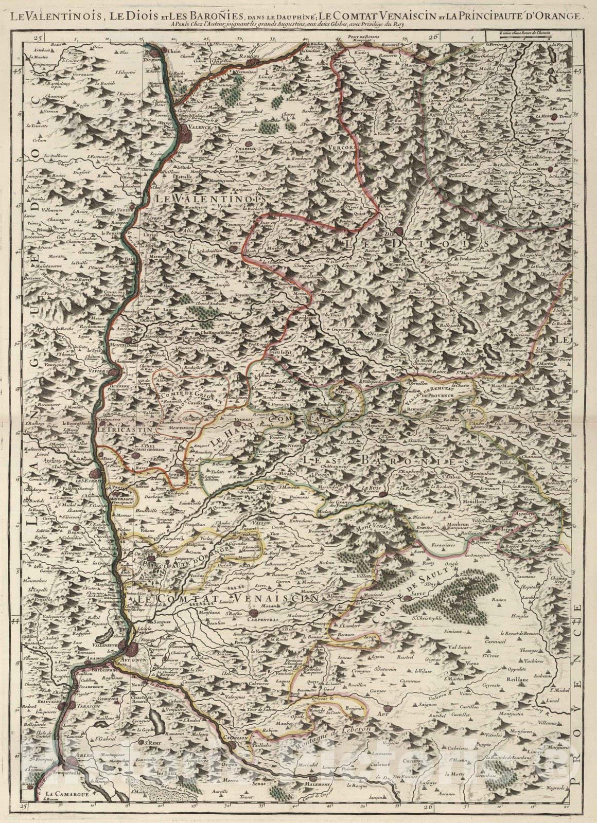 Historic Map : Savoy , France 1695 Les Estats de Savoye et de Piemont (southwest sheet). , Vintage Wall Art