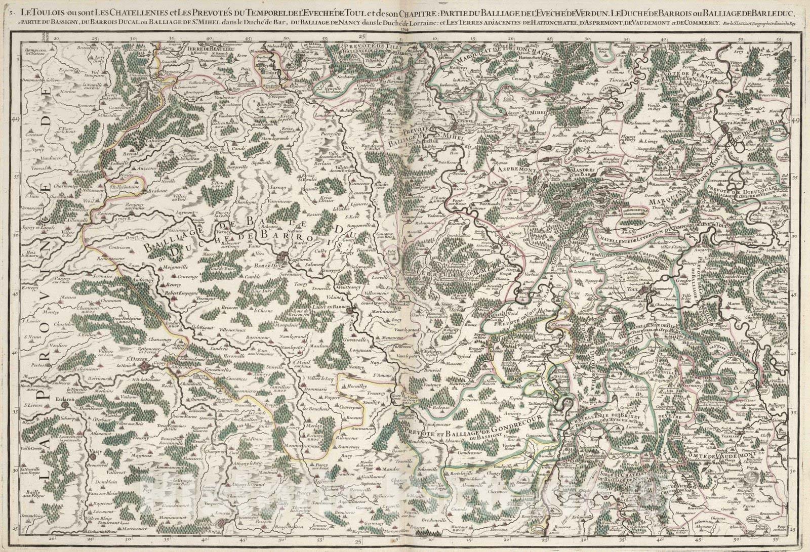 Historic Map : Toulois , France 1699 Le Toulois (northwestern sheet). , Vintage Wall Art