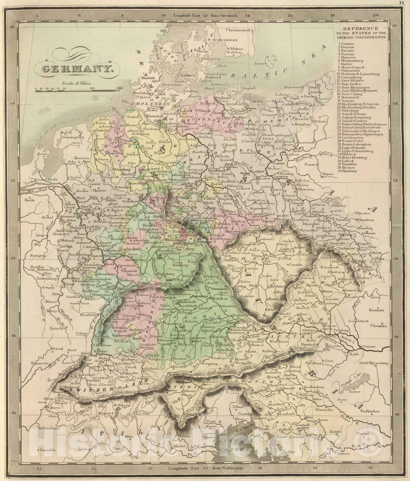 Historic Map : 1848 Germany. v2 - Vintage Wall Art