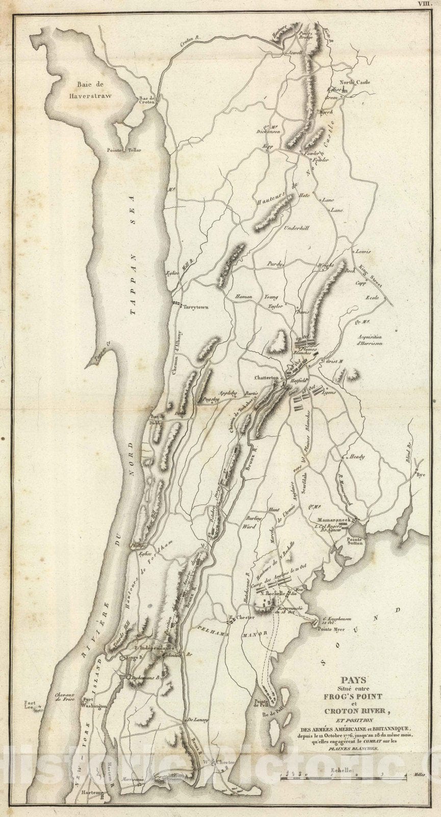 Historic Map : New York, 1807 Plaines Blanches et Armees Americaine et Britannique, 12 Octobre1776. , Vintage Wall Art