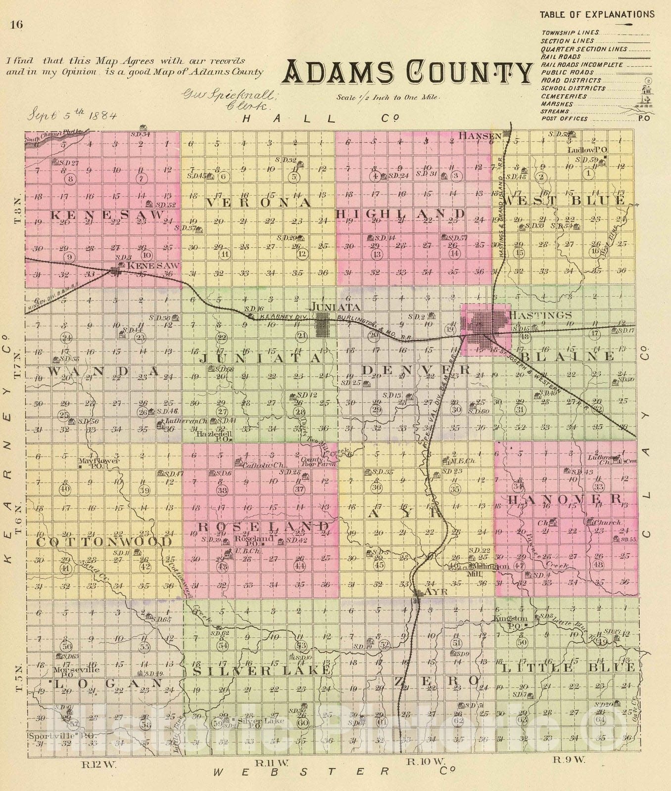 Historic Map : 1885 Adams County. - Vintage Wall Art