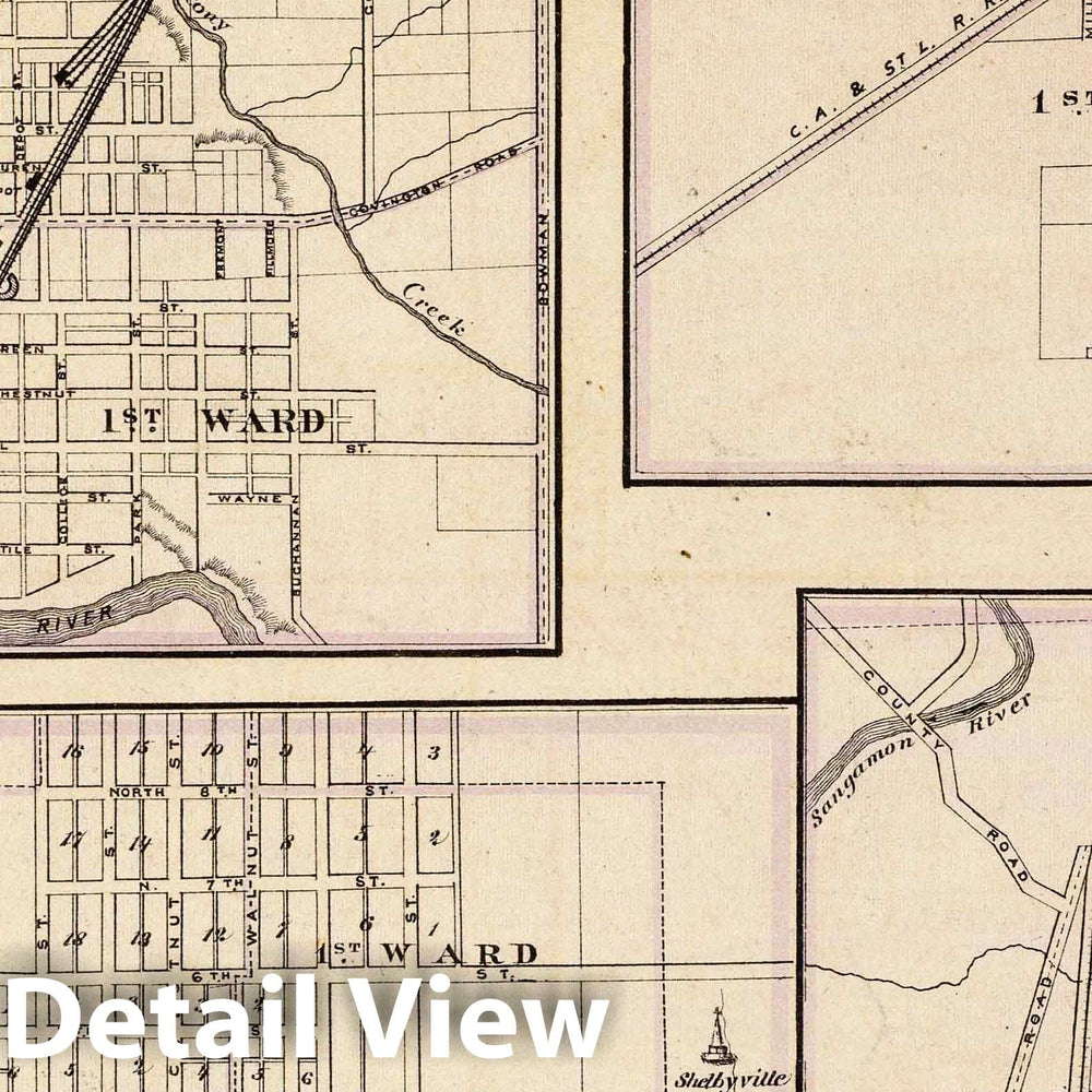 Historic Map : 1876 Danville, Shelbyville, Atlanta and Monticello. - Vintage Wall Art