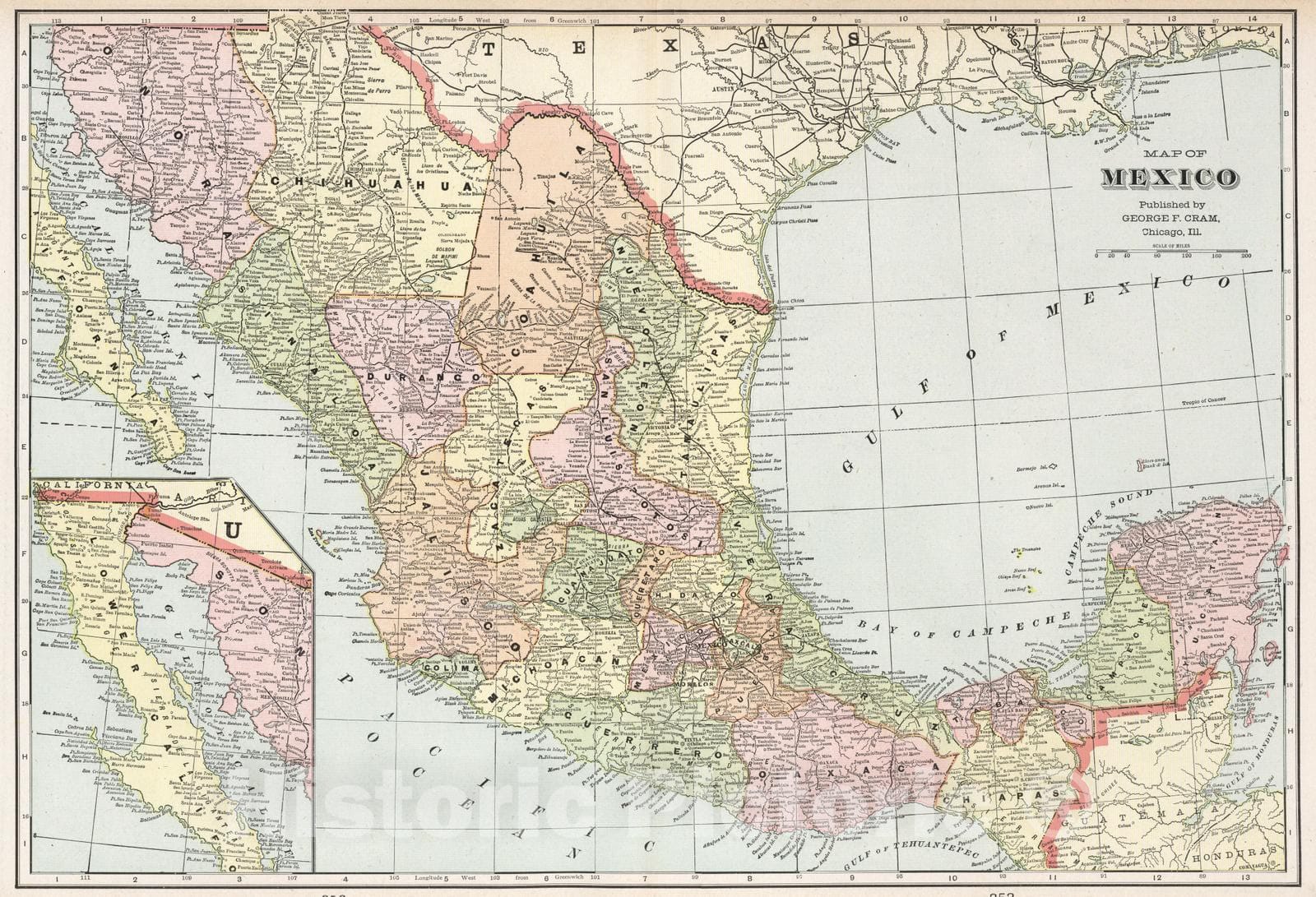 Historic Map : 1901 Map of Mexico - Vintage Wall Art