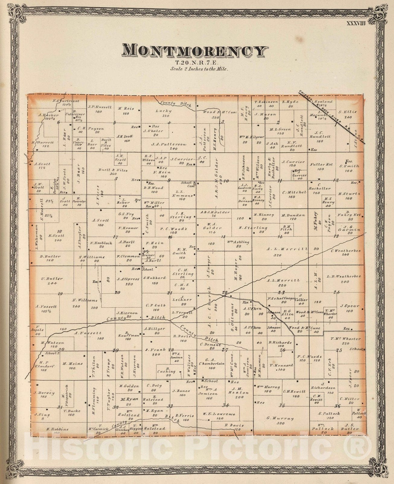 Historic Map : National Atlas - 1872 Montmorency, Whiteside County, Illinois. - Vintage Wall Art