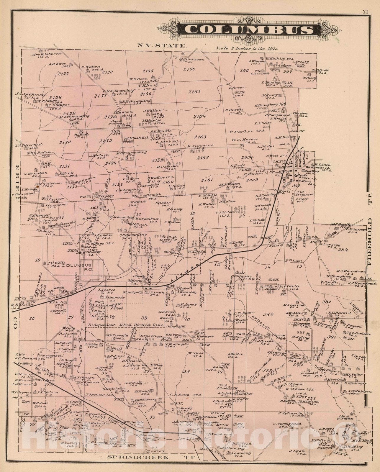 Historic Map : 1878 Columbus, Warren County, Pennsylvania. - Vintage Wall Art