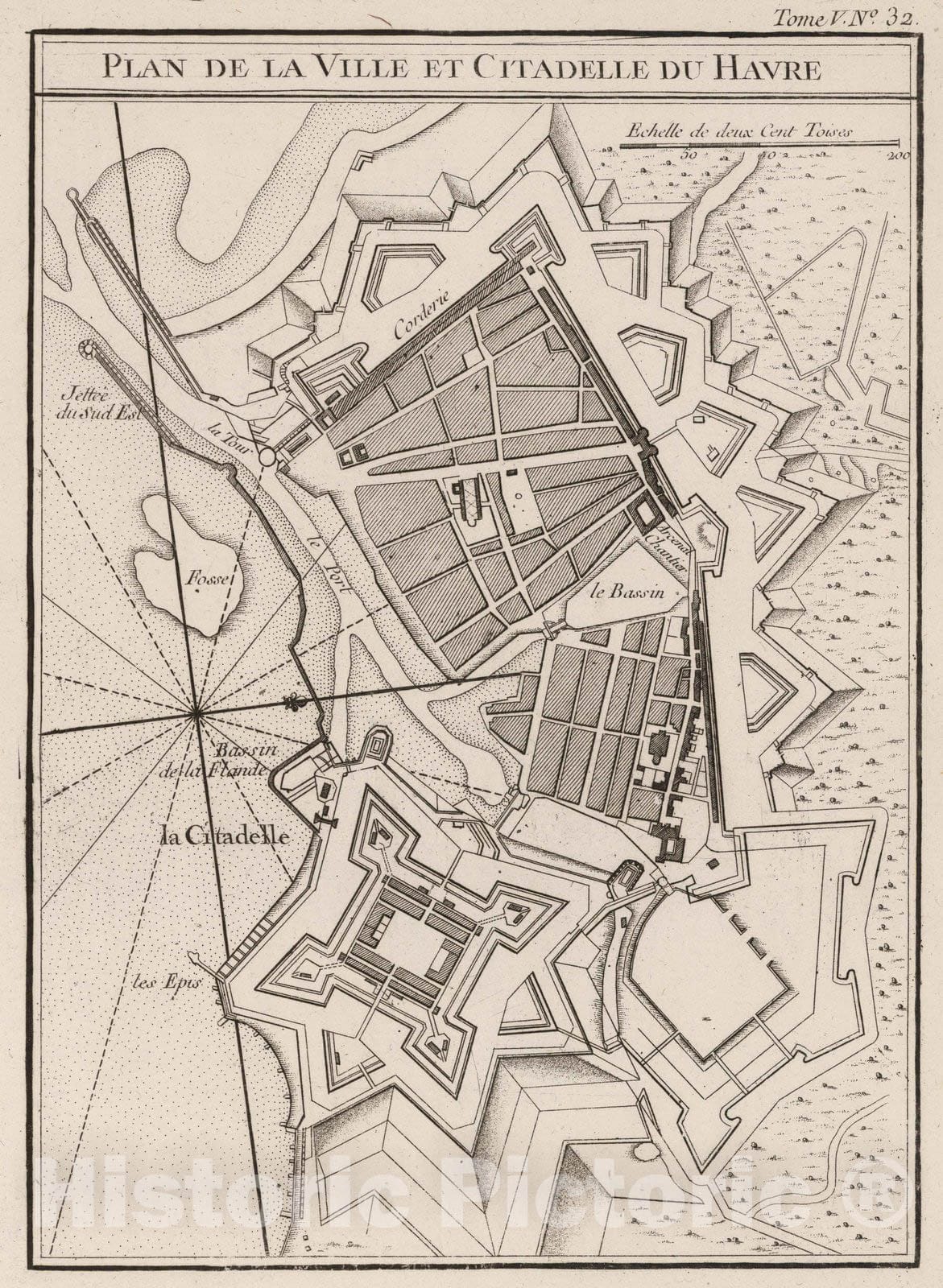 Historic Map : France , Havre France, 1764 Plan de la ville et citadelle du Havre. , Vintage Wall Art