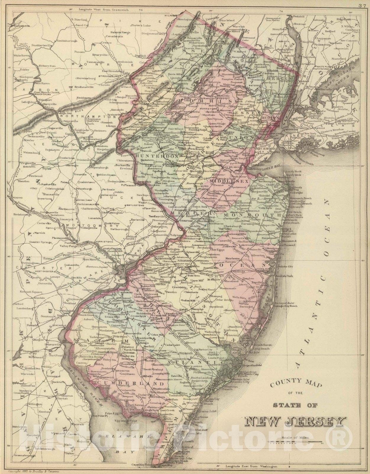 Historic Map : 1882 New Jersey. - Vintage Wall Art