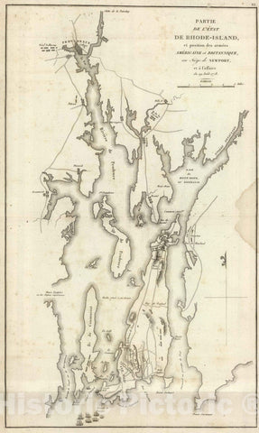 Historic Map : Rhode Island, 1807 Position des Armees Americaine et Britannique, au Siege de Newport, et a l'affaire de 29 Aout 1778. , Vintage Wall Art
