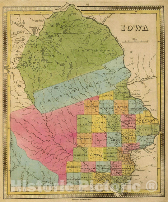 Historic Map : 1845 Iowa. v2 - Vintage Wall Art