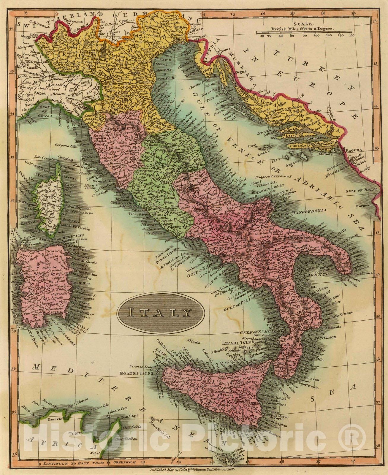 Historic Map : 1811 Italy. v1 - Vintage Wall Art