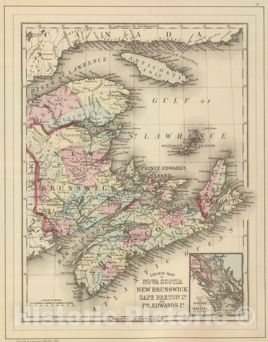 Historic Map : 1884 Nova Scotia, New Brunswick, Pr. Edward's Id. - Vintage Wall Art