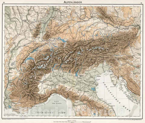Historic Map : Austria, Alps 1896 Alpenlander , Vintage Wall Art