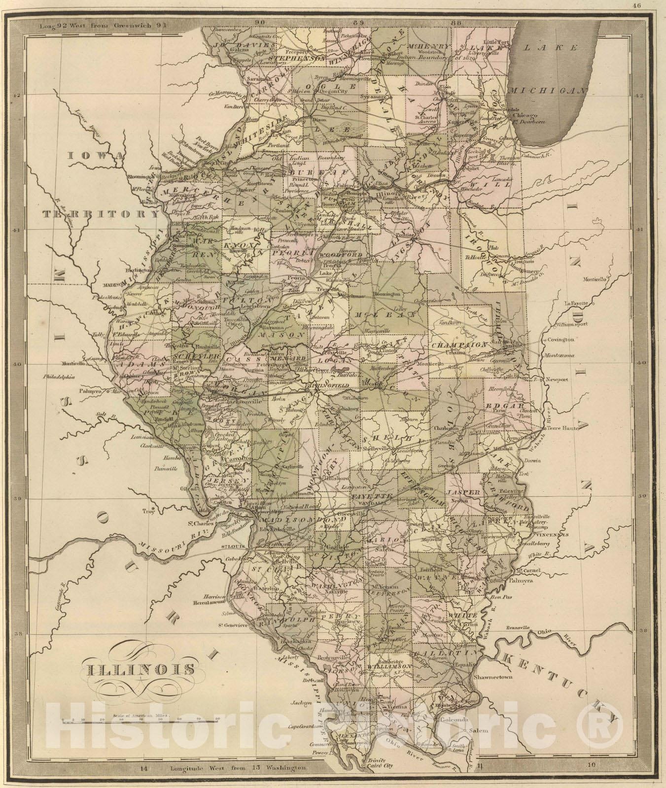 Historic Map : 1848 Illinois. v2 - Vintage Wall Art