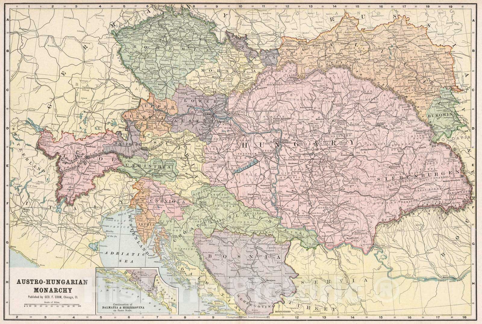 Historic Map : 1901 Austro-Hungarian Monarchy - Vintage Wall Art