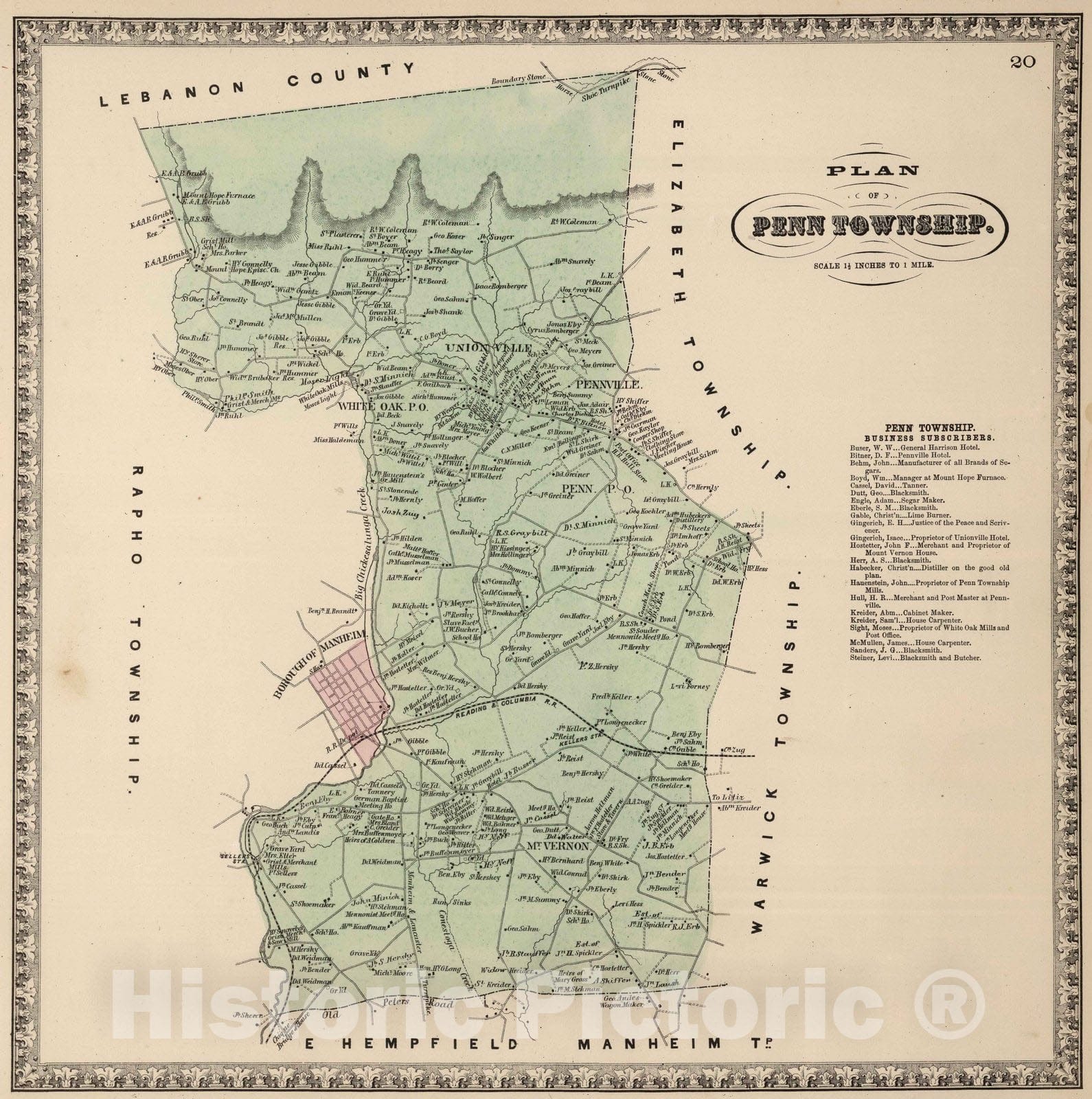 Historic Map : 1864 Penn Township, Lancaster, Pennsylvania. - Vintage Wall Art