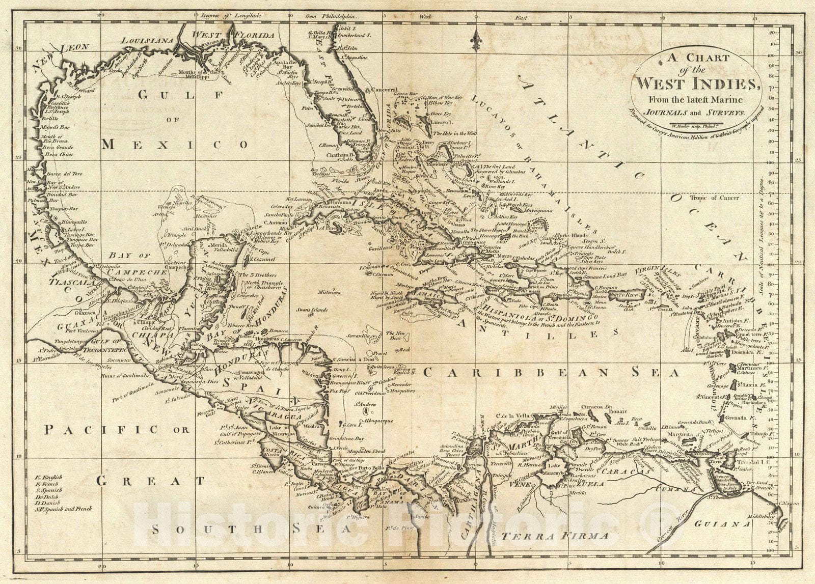 Historic Map : National Atlas - 1795 Chart of the West Indies. - Vintage Wall Art