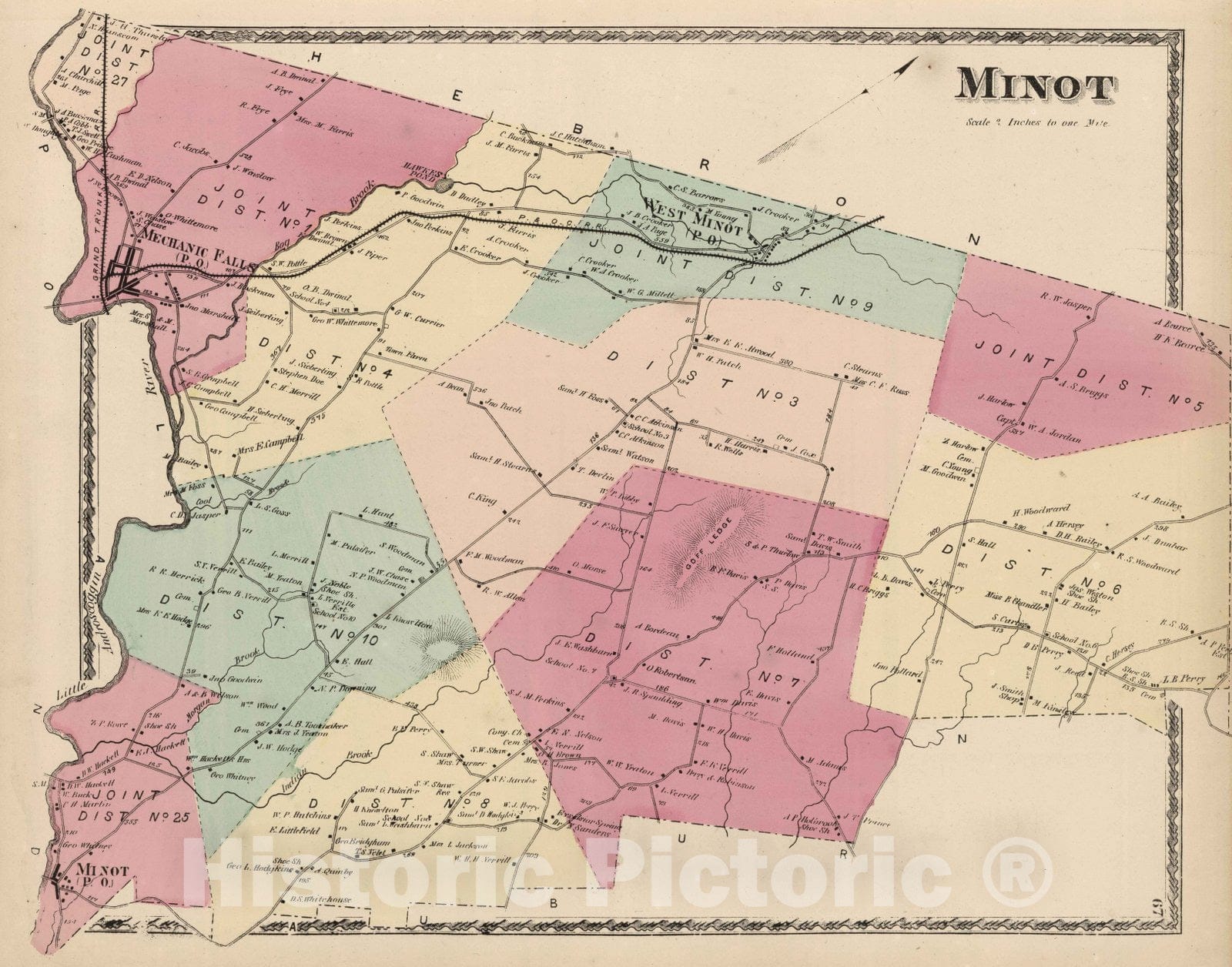 Historic Map : 1873 Minot, Androscoggin County, Maine. - Vintage Wall Art