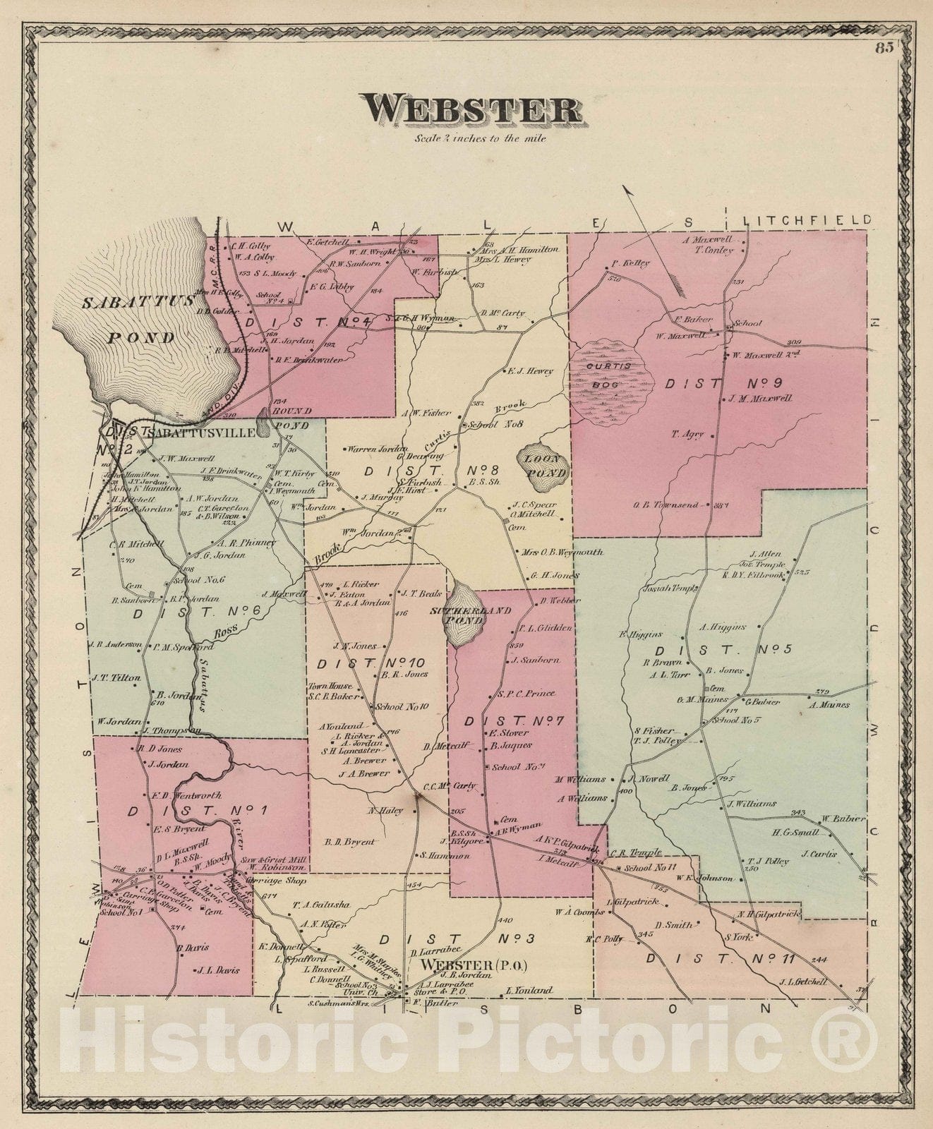 Historic Map : 1873 Webster, Androscoggin County, Maine. - Vintage Wall Art