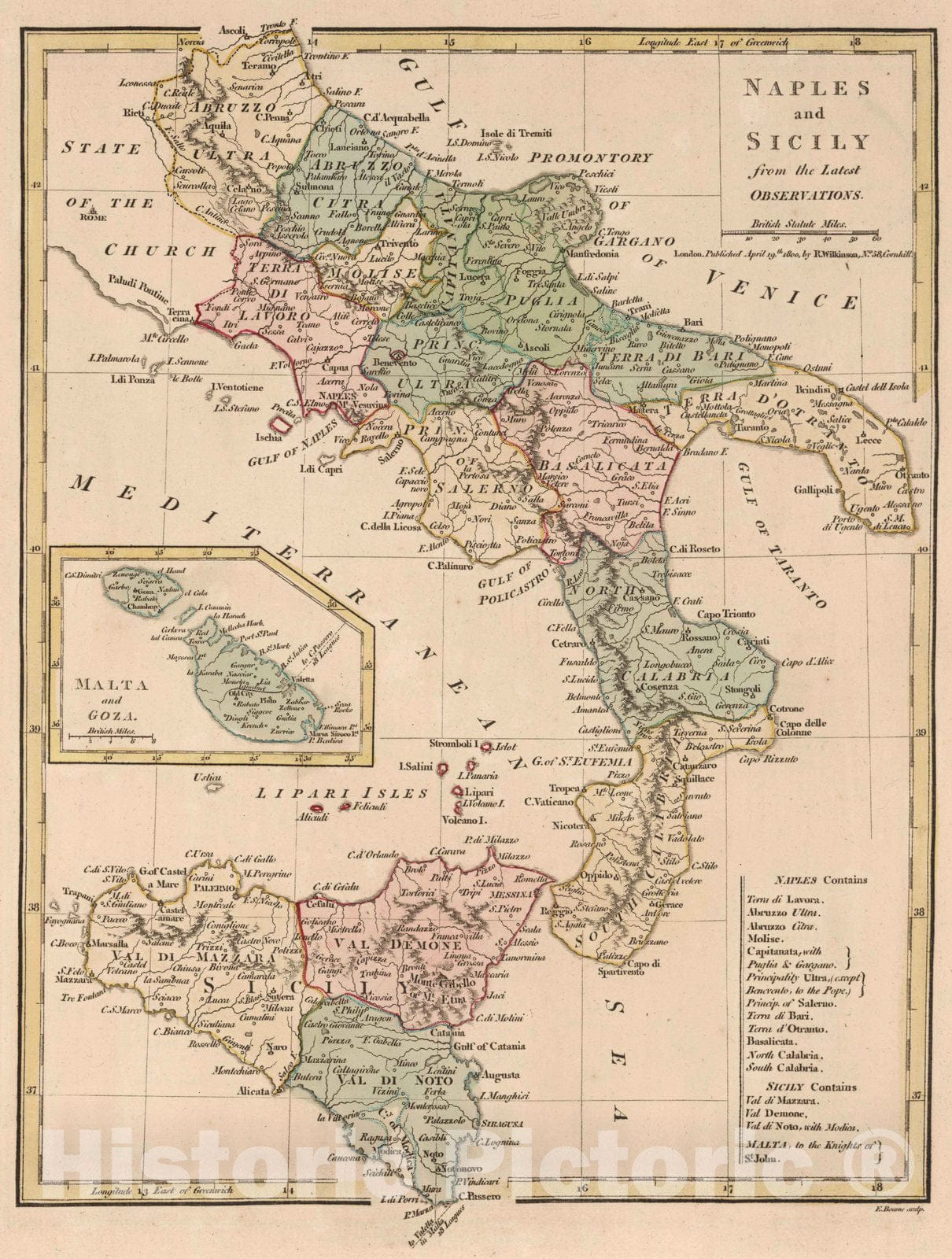 Historic Map : 1800 Naples and Sicily. v1 - Vintage Wall Art