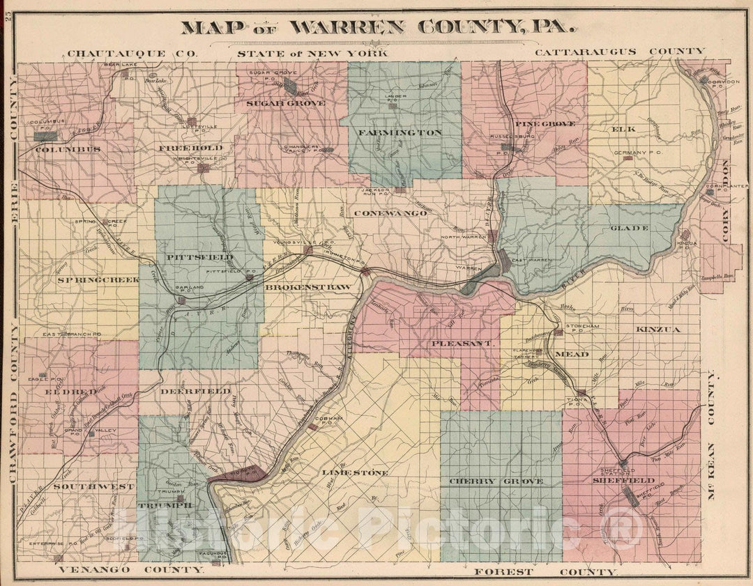 Historic Map : 1878 Warren County, Pennsylvania. - Vintage Wall Art