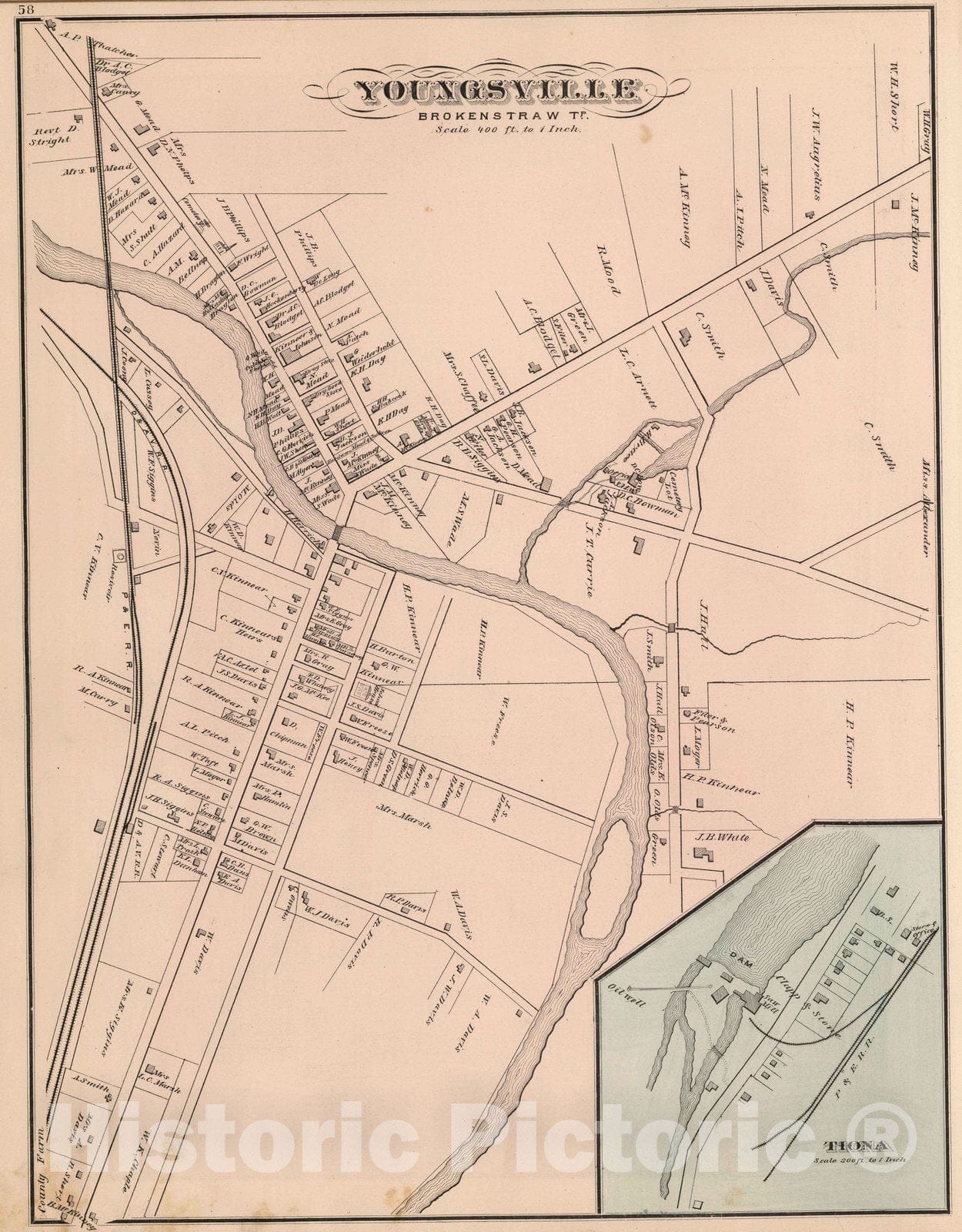 Historic Map : 1878 Youngsville, Warren County, Pennsylvania. Tiona. - Vintage Wall Art