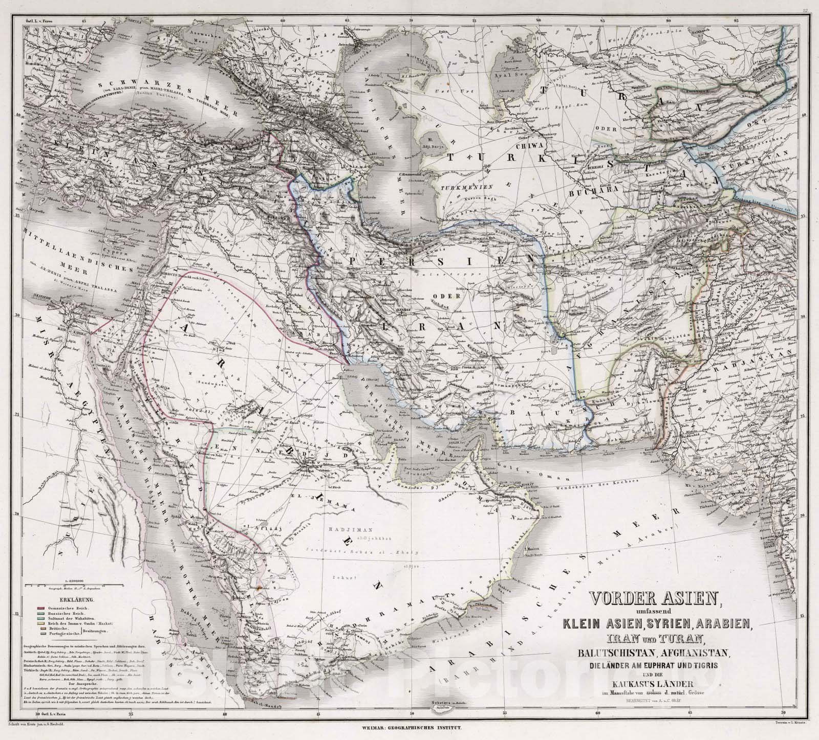 Historic Map : 1875 Asia, Syria, Arabia, Iran and Turan, Balutschistan, Afghanistan, Iraq, and the Caucasus Countries.) - Vintage Wall Art