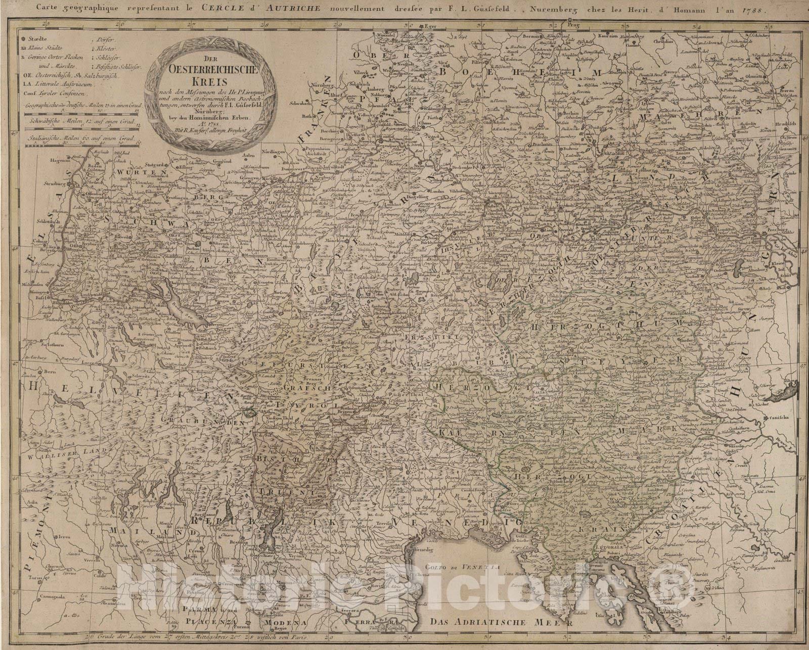 Historic Map : Austria, 1788 Der Oesterreische Kreis. , Vintage Wall Art